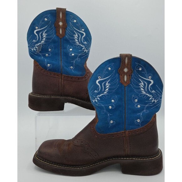 Justin SL9975 Gypsy Rough Out Cross Blue and Brown Western Boot Women's 6B - Picture 2 of 9